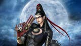 Bayonetta 1 artwork of the witch adjusting her glasses with a pistol in front of the moon