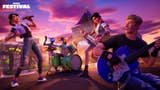 Fortnite characters jam along with different instruments in the game's new music mode Fortnite Festival.