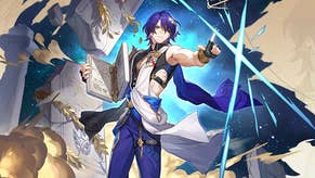splash art of dr ratio character, who is a short blue haired man resembling an ancient greek man, wearing a loose white top resembling a toga and blue trousers